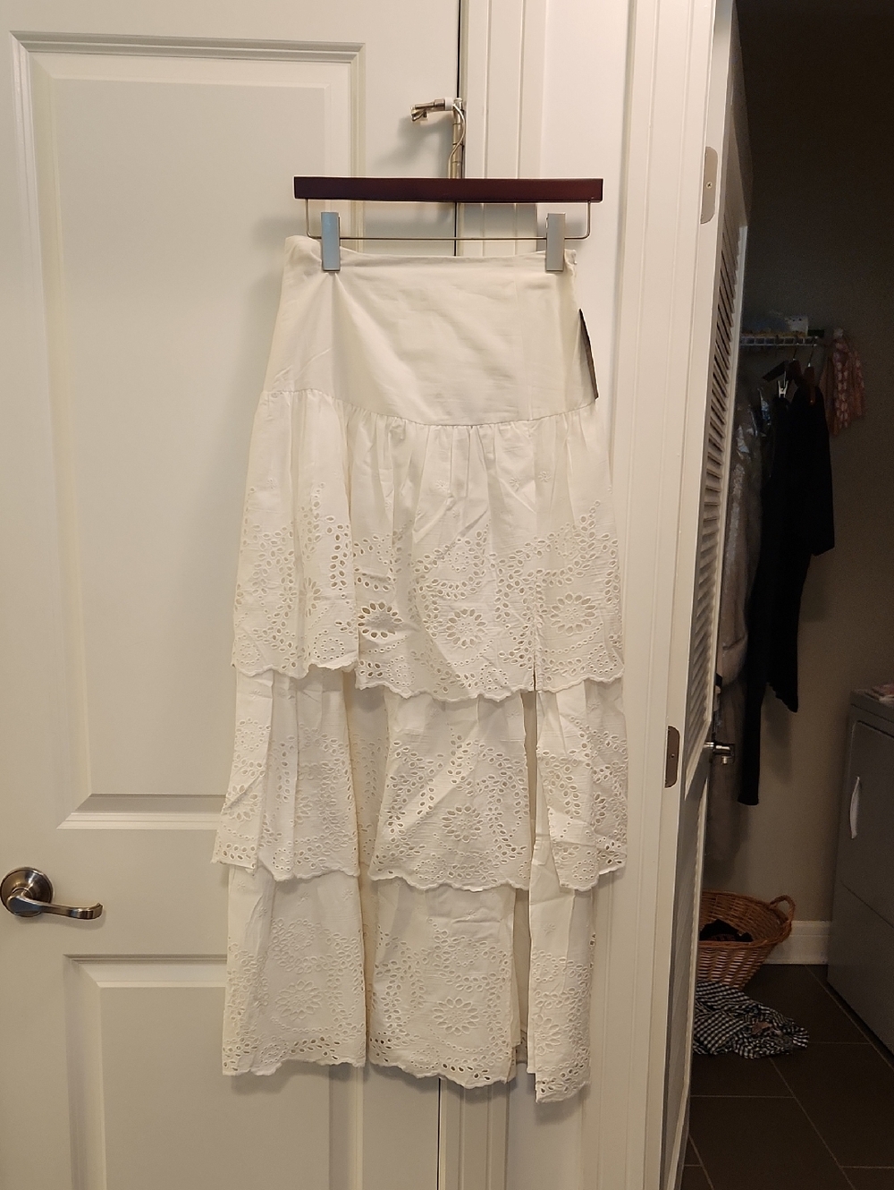 NWT Tiered White Eyelet Maxi Skirt with Scalloped Hem